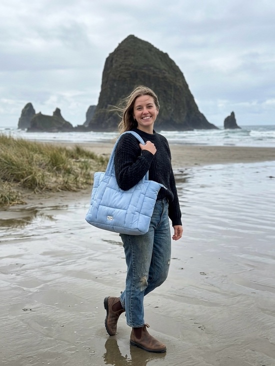 Wilo The Label Handbags - WILO The Label Light Blue Quilted Puffer Tote Bag Large Travel Gym Shoulder Bag